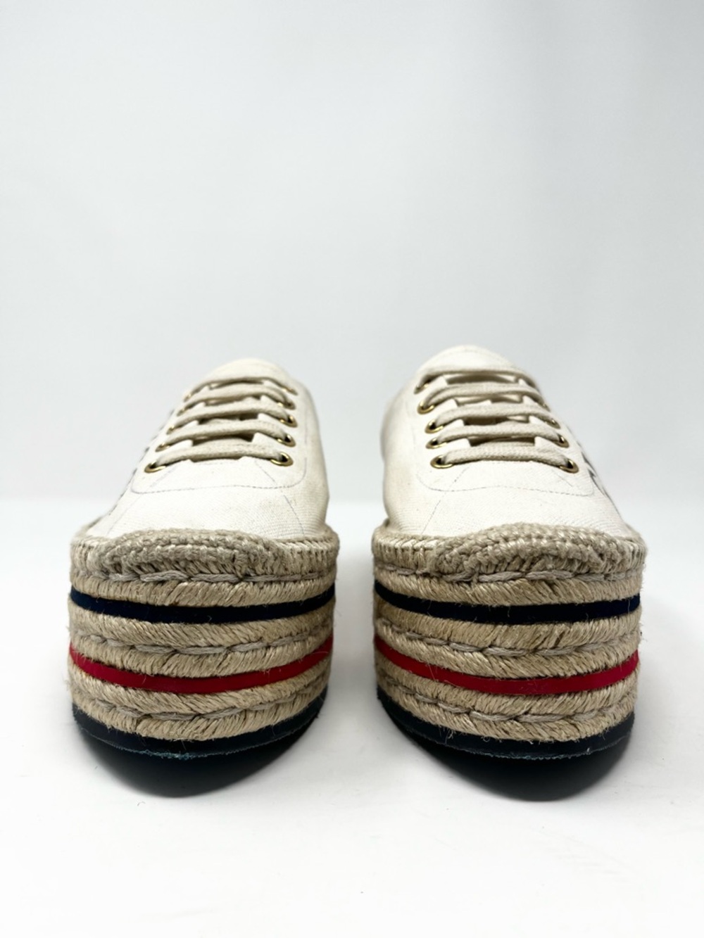 Gucci Vintage GG Logo Canvas Platform Espadrilles Espadrille Sneakers Ivory 39 9 - Picture 6 of 11